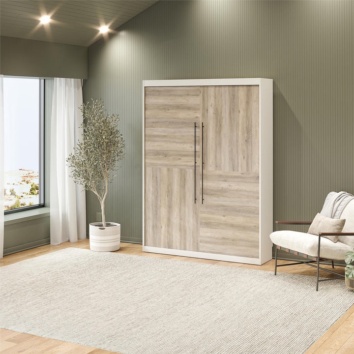 Pinnacle 2-Tone Queen Size Murphy Bed with Decorative Door Front - Ironwood - Queen