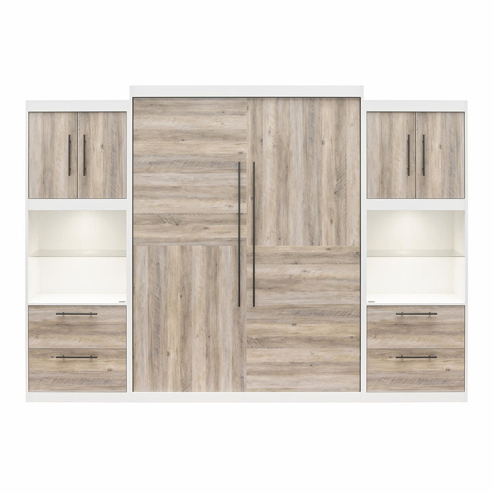 Pinnacle Queen Murphy Bed with 2 Side Cabinets & Touch Sensor LED Lighting - Gray Oak