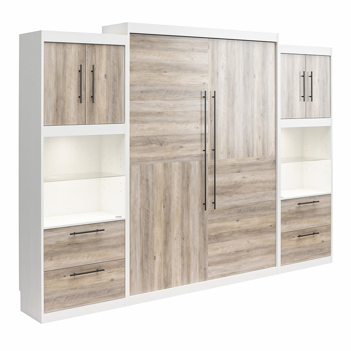 Pinnacle Queen Murphy Bed with 2 Side Cabinets & Touch Sensor LED Lighting - Gray Oak