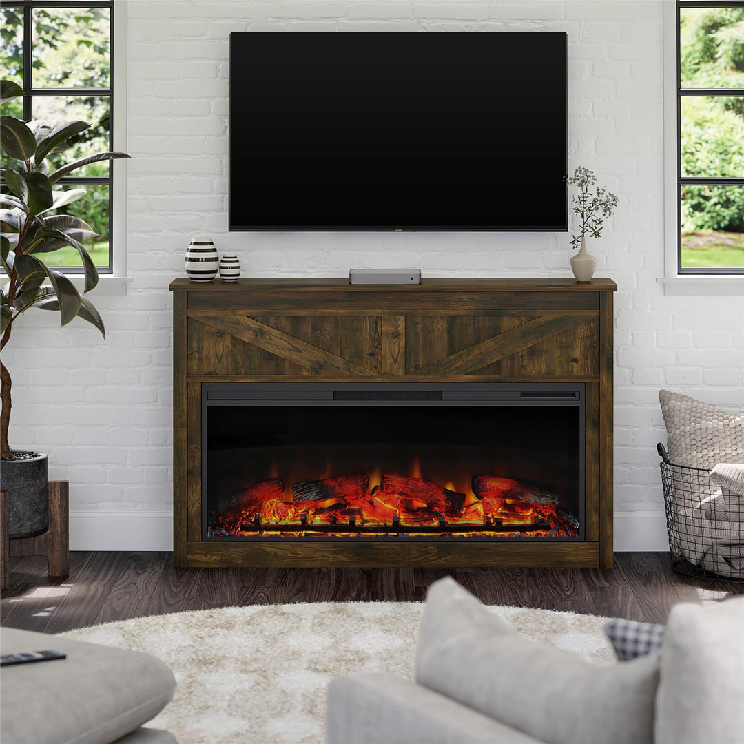 Farmington Wide Modern Farmhouse Mantel with Electric Fireplace - Century Barn Pine