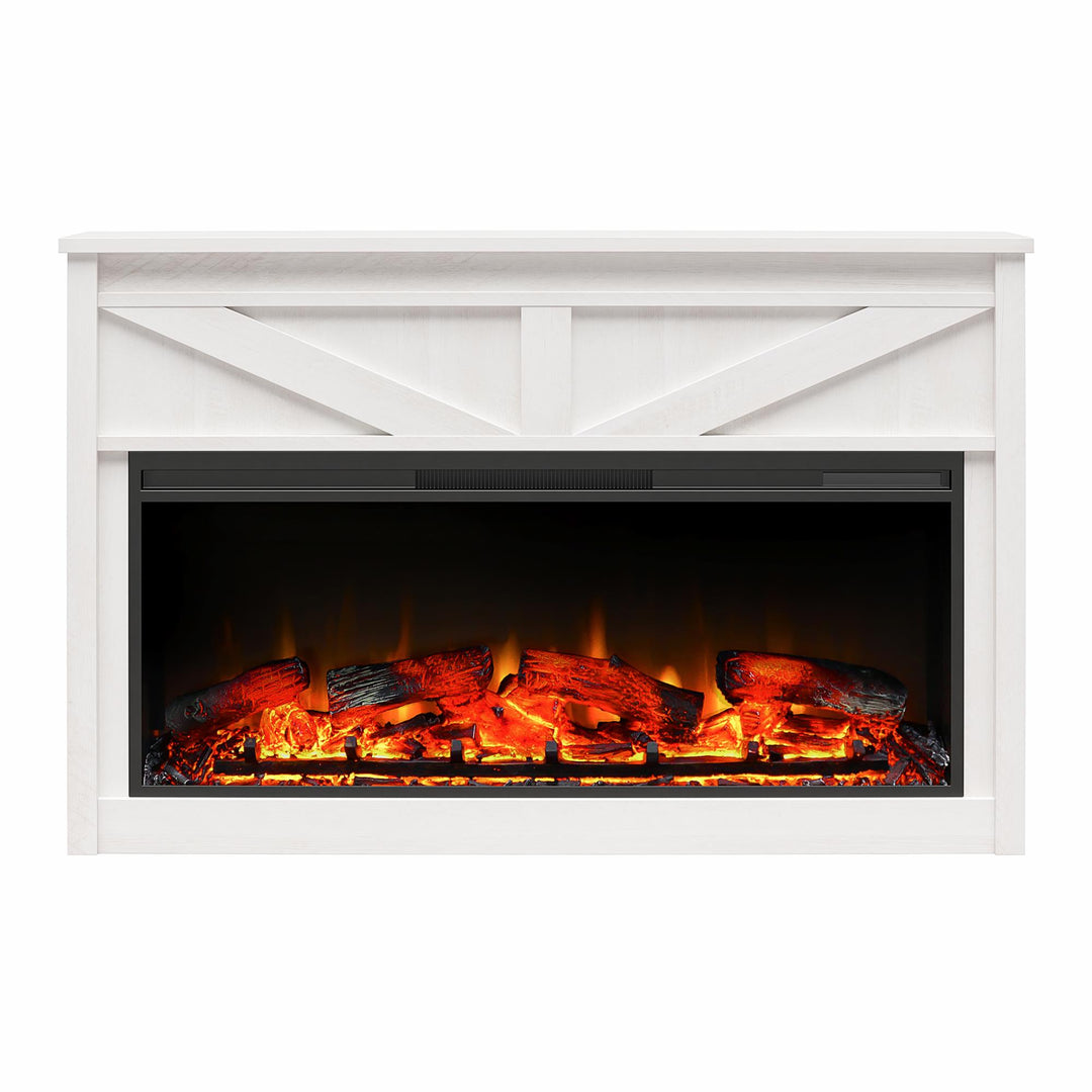 Farmington Wide Modern Farmhouse Mantel with Electric Fireplace - Ivory Oak