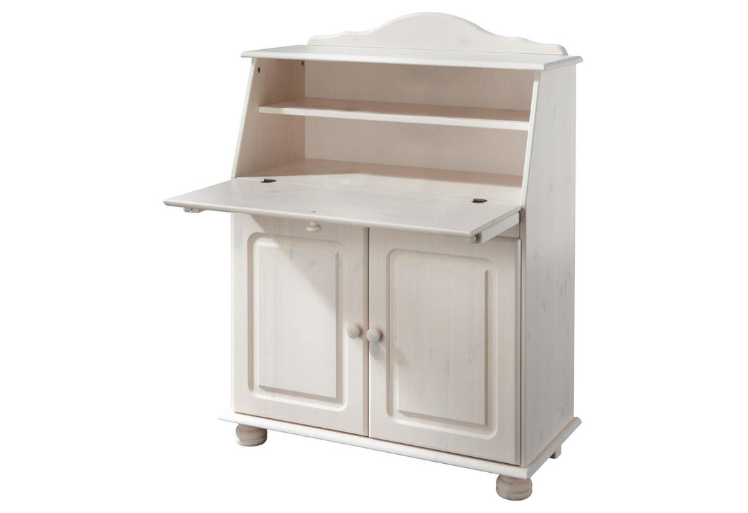 Chester Solid Wood Fold Out Storage Desk with Bottom Storage Cabinet - White