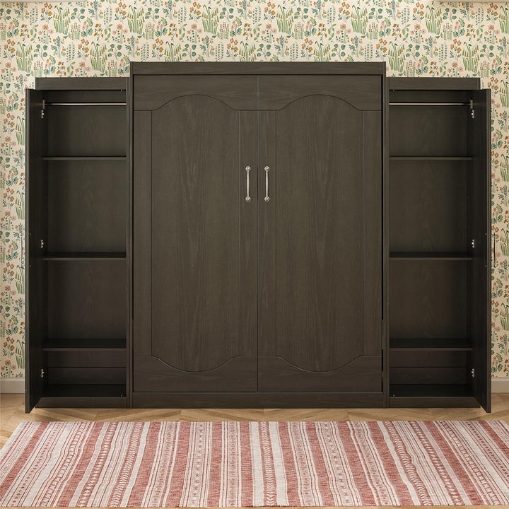 Her Majesty Queen Murphy Bed with 2 Storage Wardrobes - Black Oak - Queen