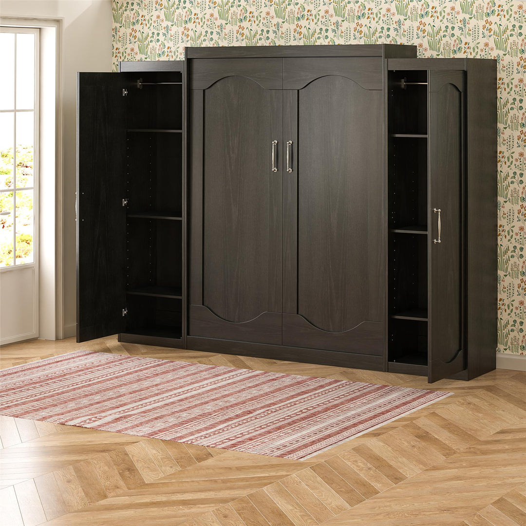 Her Majesty Queen Murphy Bed with 2 Storage Wardrobes - Black Oak - Queen