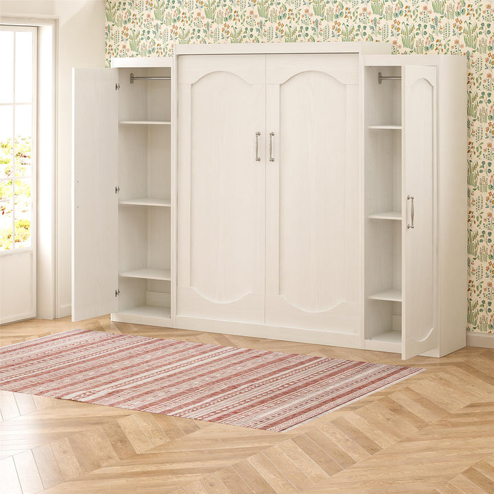 Her Majesty Murphy Bed with 2 Storage Wardrobes - White - Queen