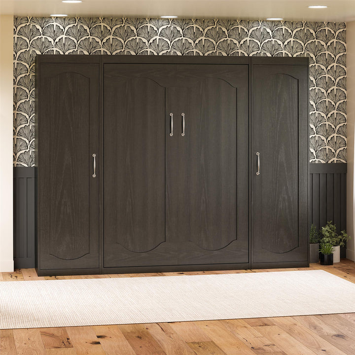 Her Majesty Full Murphy Bed with 2 Storage Wardrobes - Black Oak - Full