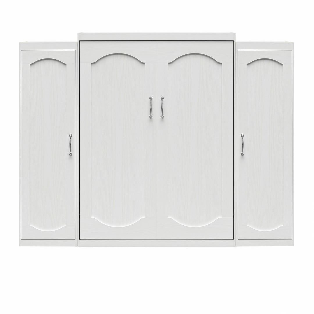 Her Majesty Murphy Bed with 2 Storage Wardrobes - White - Queen