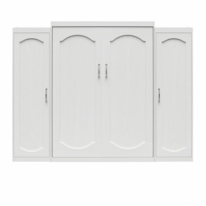 Her Majesty Murphy Bed with 2 Storage Wardrobes - White - Queen