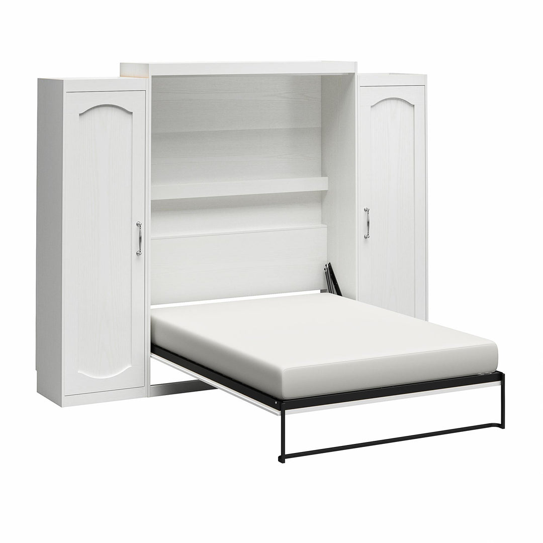 Her Majesty Murphy Bed with 2 Storage Wardrobes - White - Queen