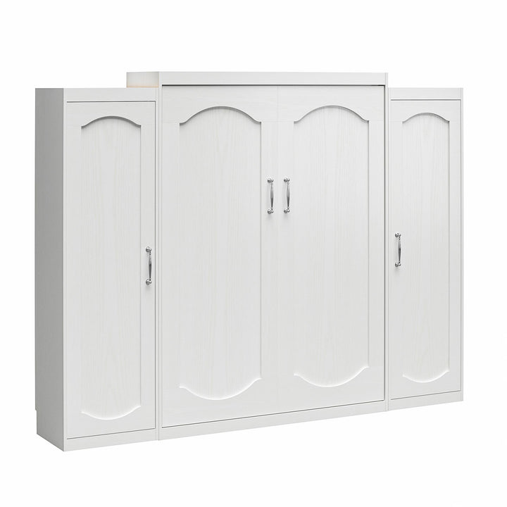 Her Majesty Murphy Bed with 2 Storage Wardrobes - White - Queen