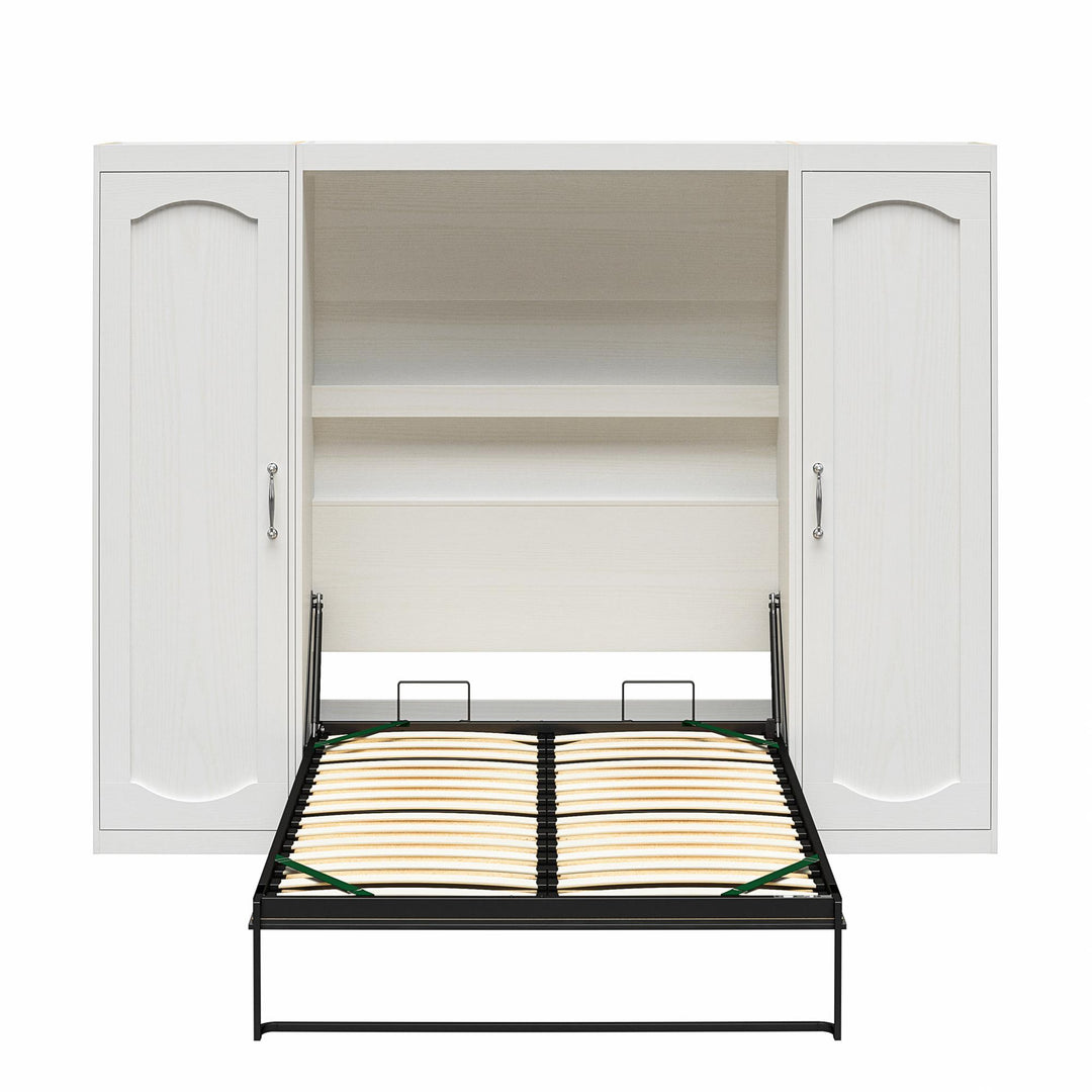 Her Majesty Full Murphy Bed with 2 Storage Wardrobes. - White - Full