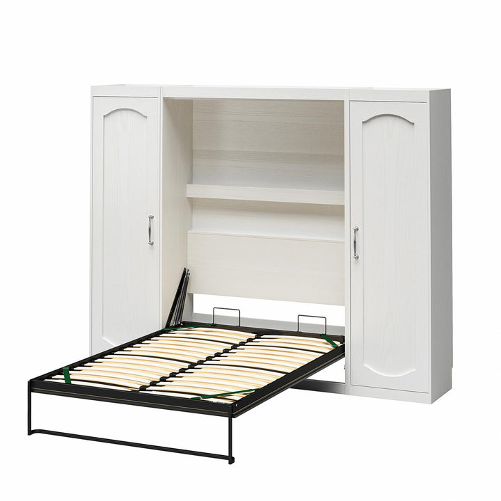 Her Majesty Full Murphy Bed with 2 Storage Wardrobes. - White - Full