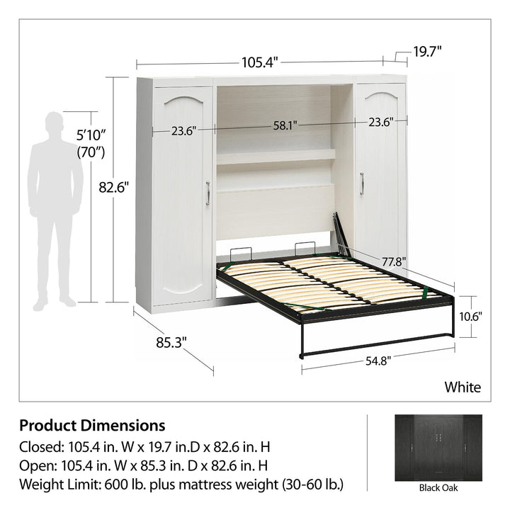 Her Majesty Full Murphy Bed with 2 Storage Wardrobes - Black Oak - Full