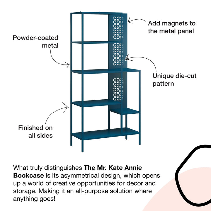 Annie Metal Bookcase with 4 Tier Shelves - Deep Ocean Blue