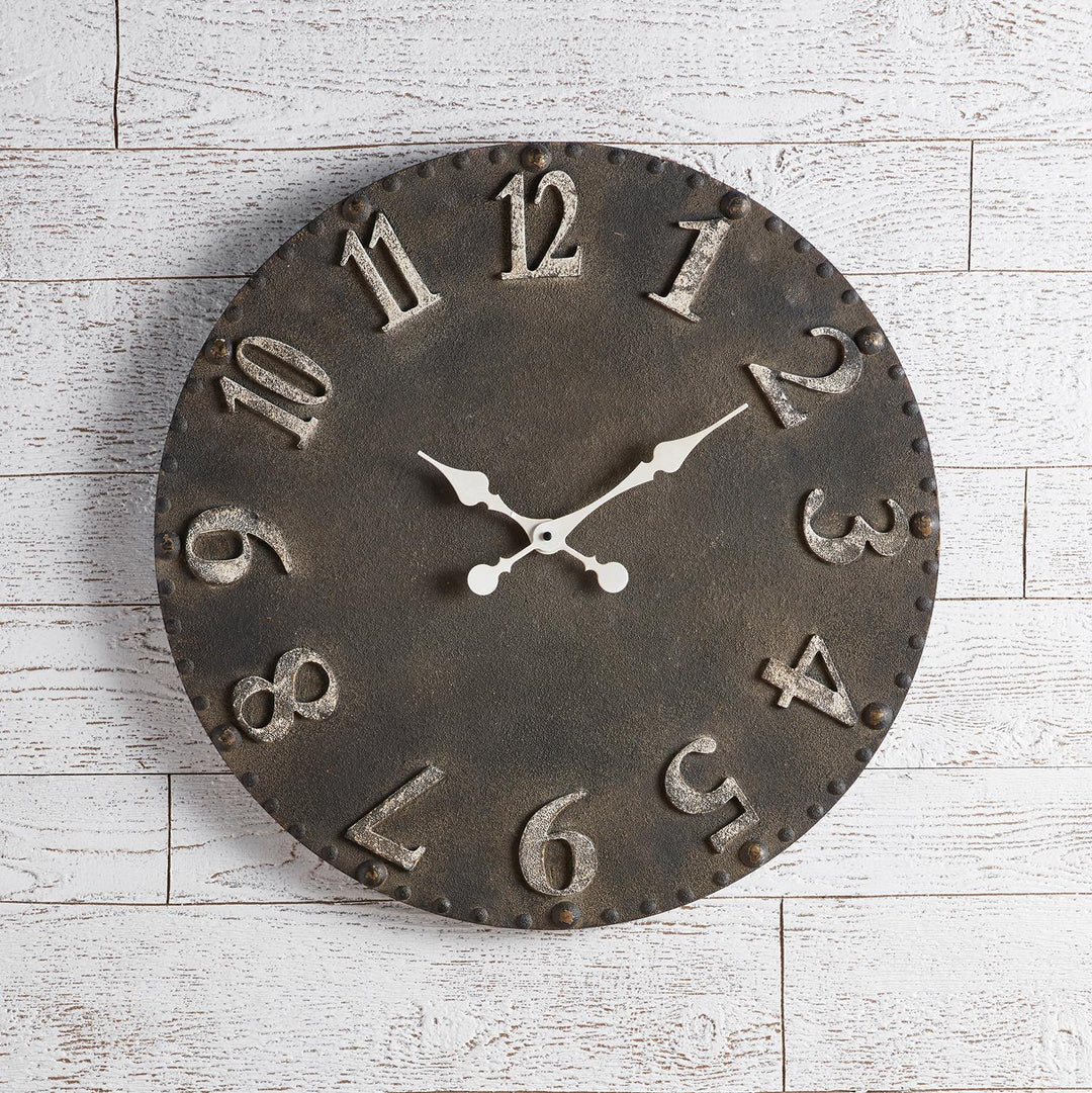 Rustic Style Black and White Metal Wall Clock - Black