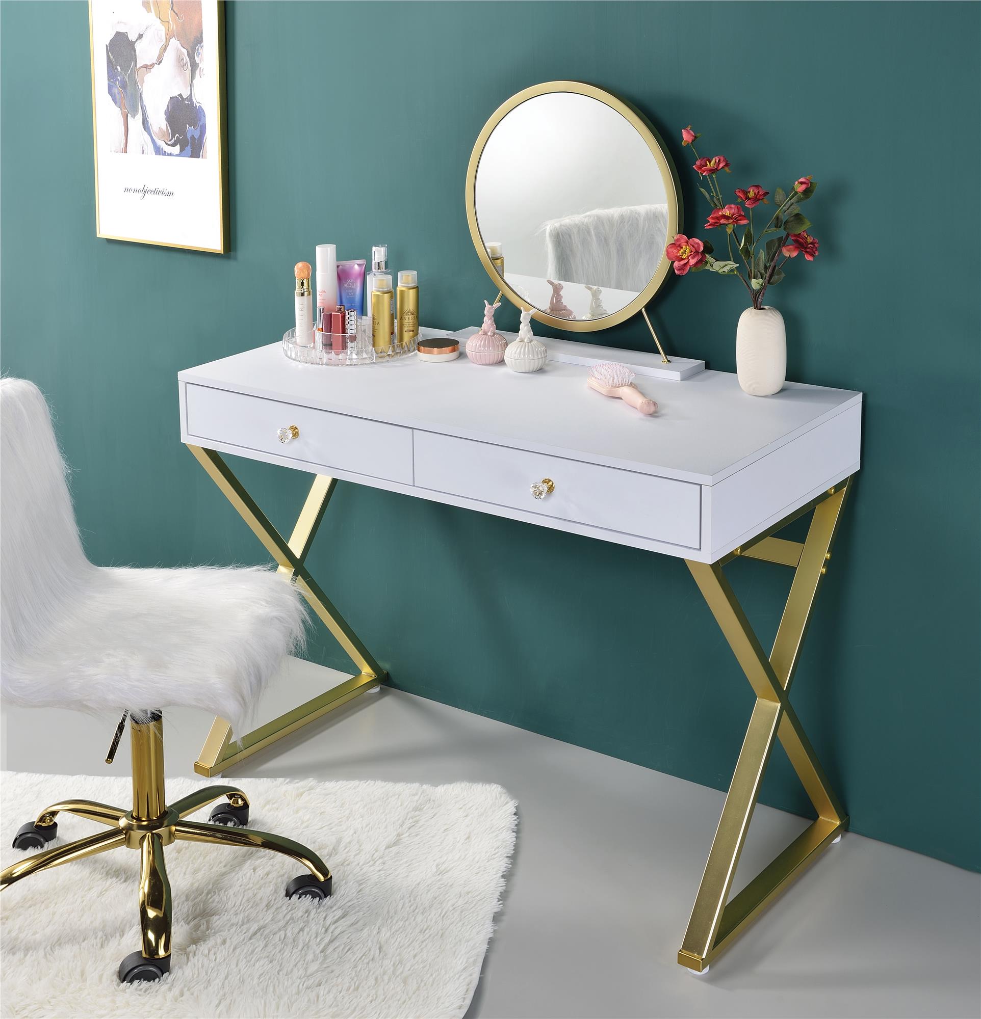 Vanity desk with discount mirror and chair