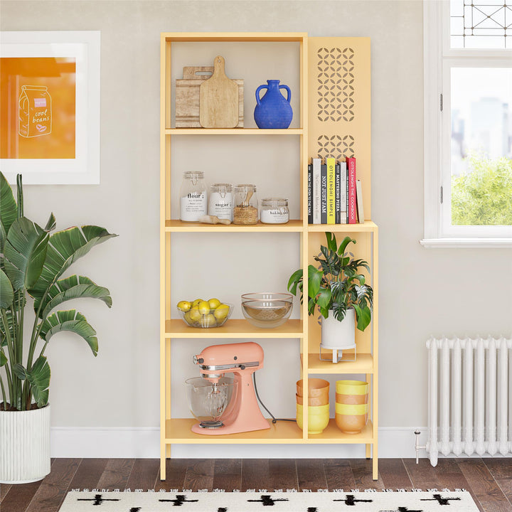 Annie Metal Bookcase with 4 Tier Shelves - Sunlight Yellow