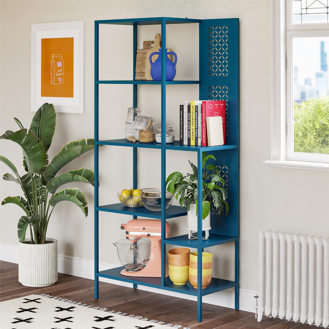 Annie Metal Bookcase with 4 Tier Shelves - Deep Ocean Blue