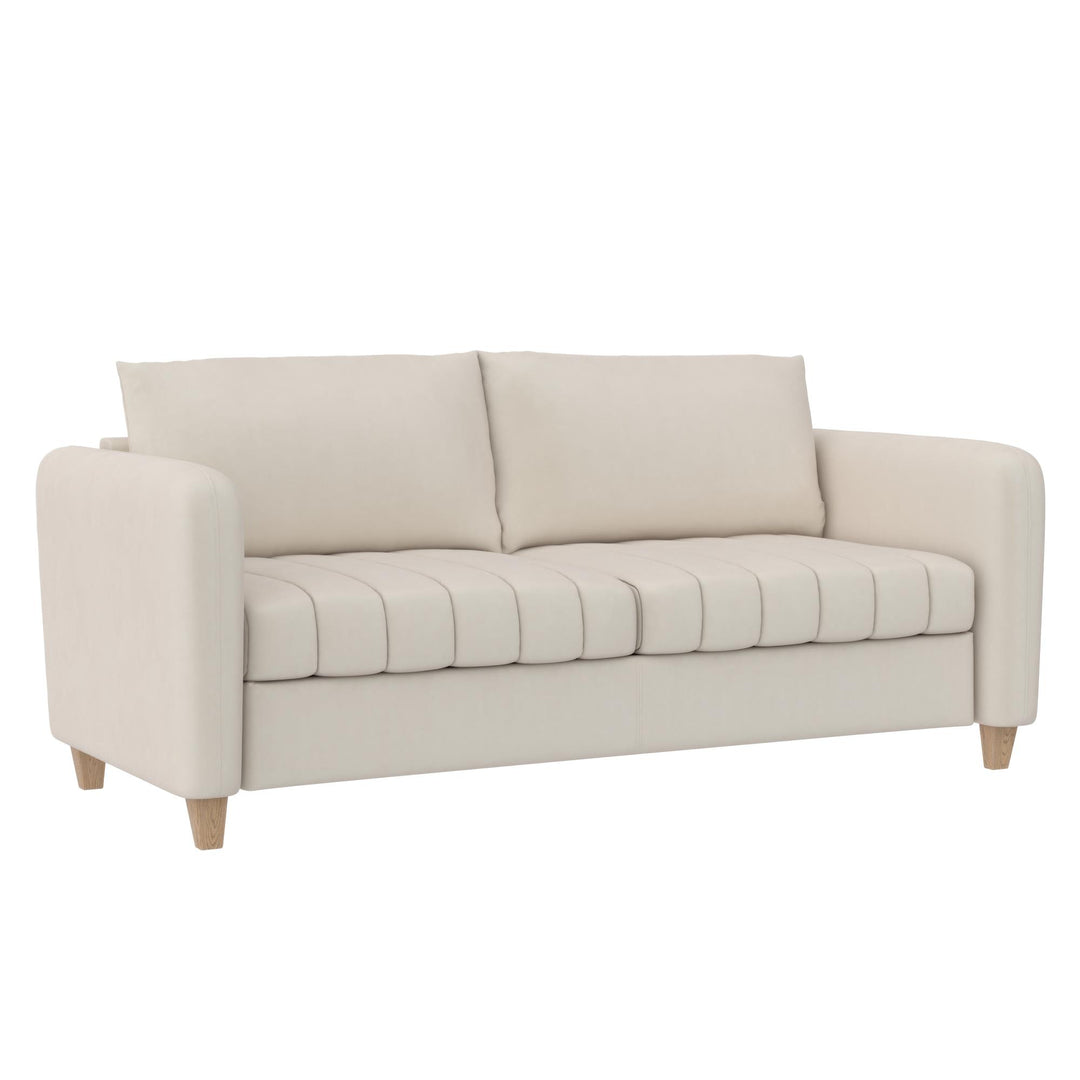 Coco Channel Tufted Sofa with Solid Wood Legs - Ivory