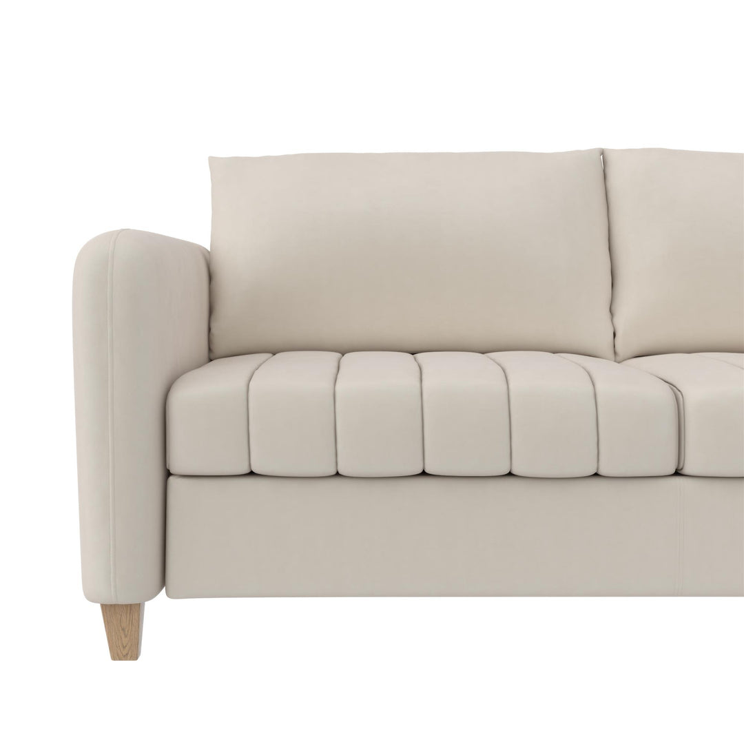 Coco Channel Tufted Sofa with Solid Wood Legs - Ivory