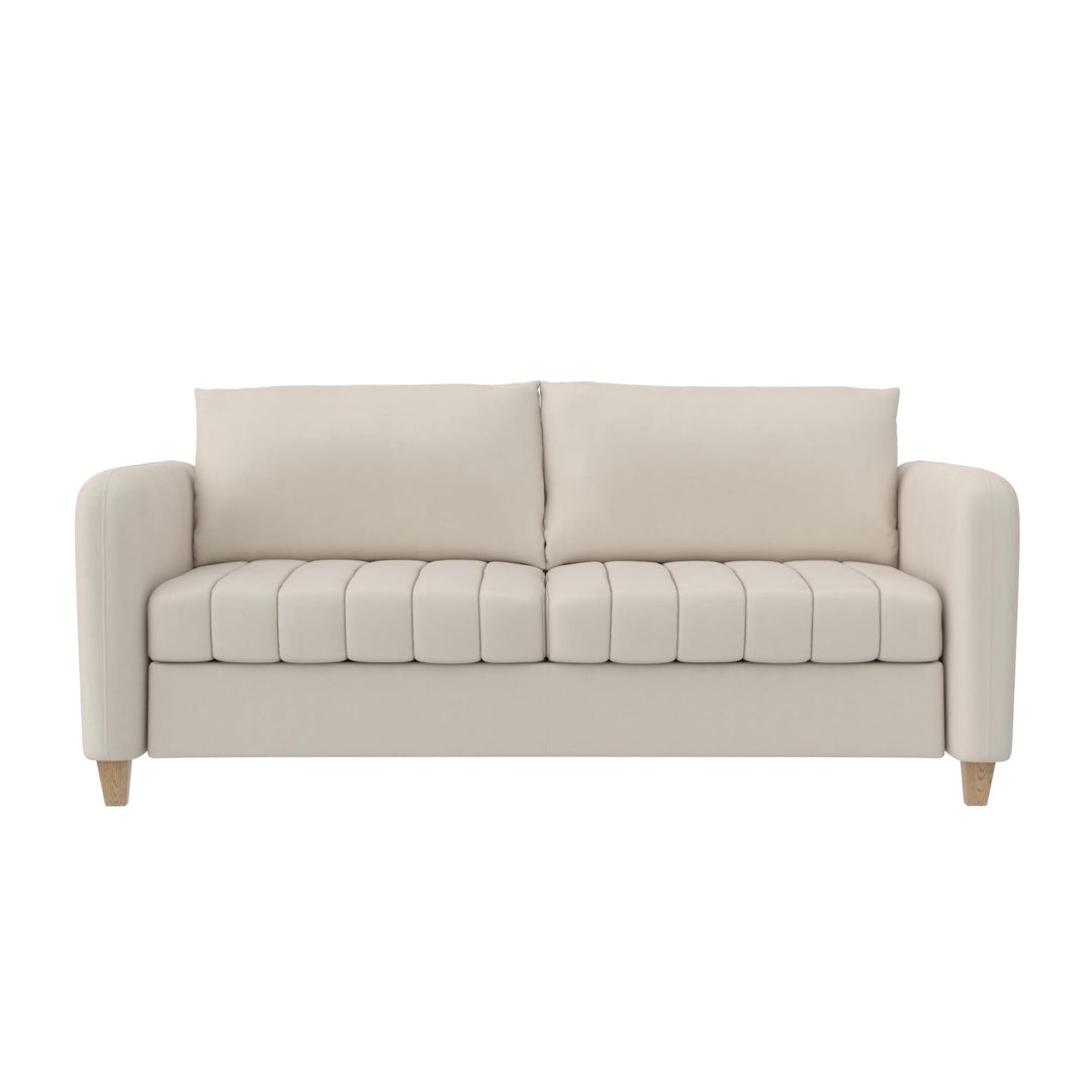 Coco Channel Tufted Sofa with Solid Wood Legs - Ivory