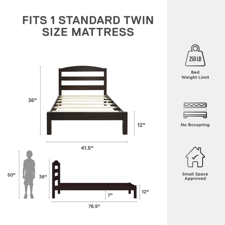 Brycen Kids Twin Size Wood Platform Bed Frame - Espresso - Twin