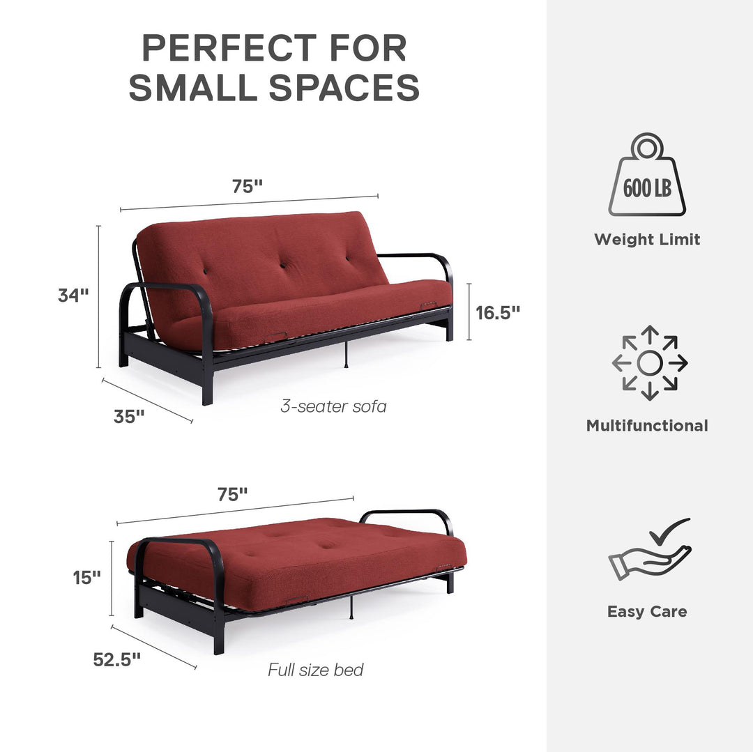 Cleo Black Metal Arm Full Size Futon Frame - Red - Full