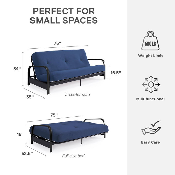 Cleo Black Metal Arm Full Size Futon Frame - Blue - Full