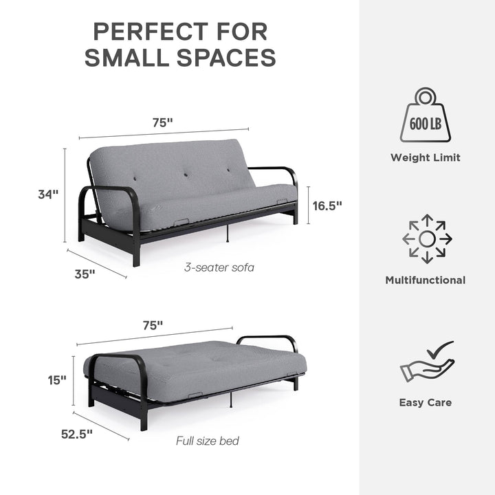 Cleo Black Metal Arm Full Size Futon Frame - Herringbone - Full