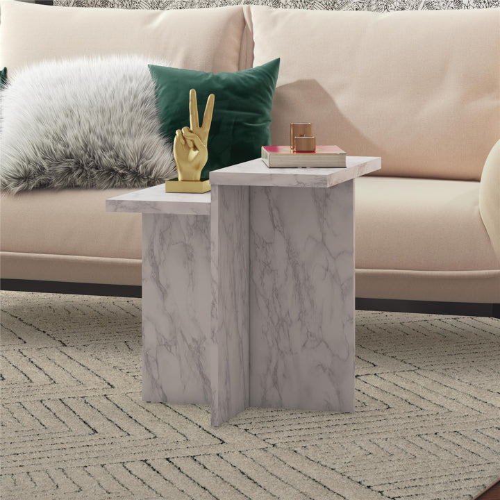 Brielle Accent Table with Faux Marble - White marble