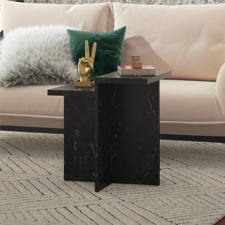 Brielle Accent Table with Faux Marble - Black Marble