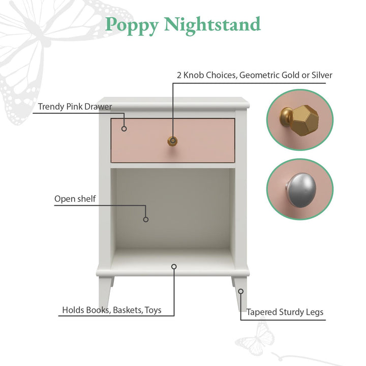 Monarch Hill Poppy Nightstand with 2 Sets of Knobs - Pink