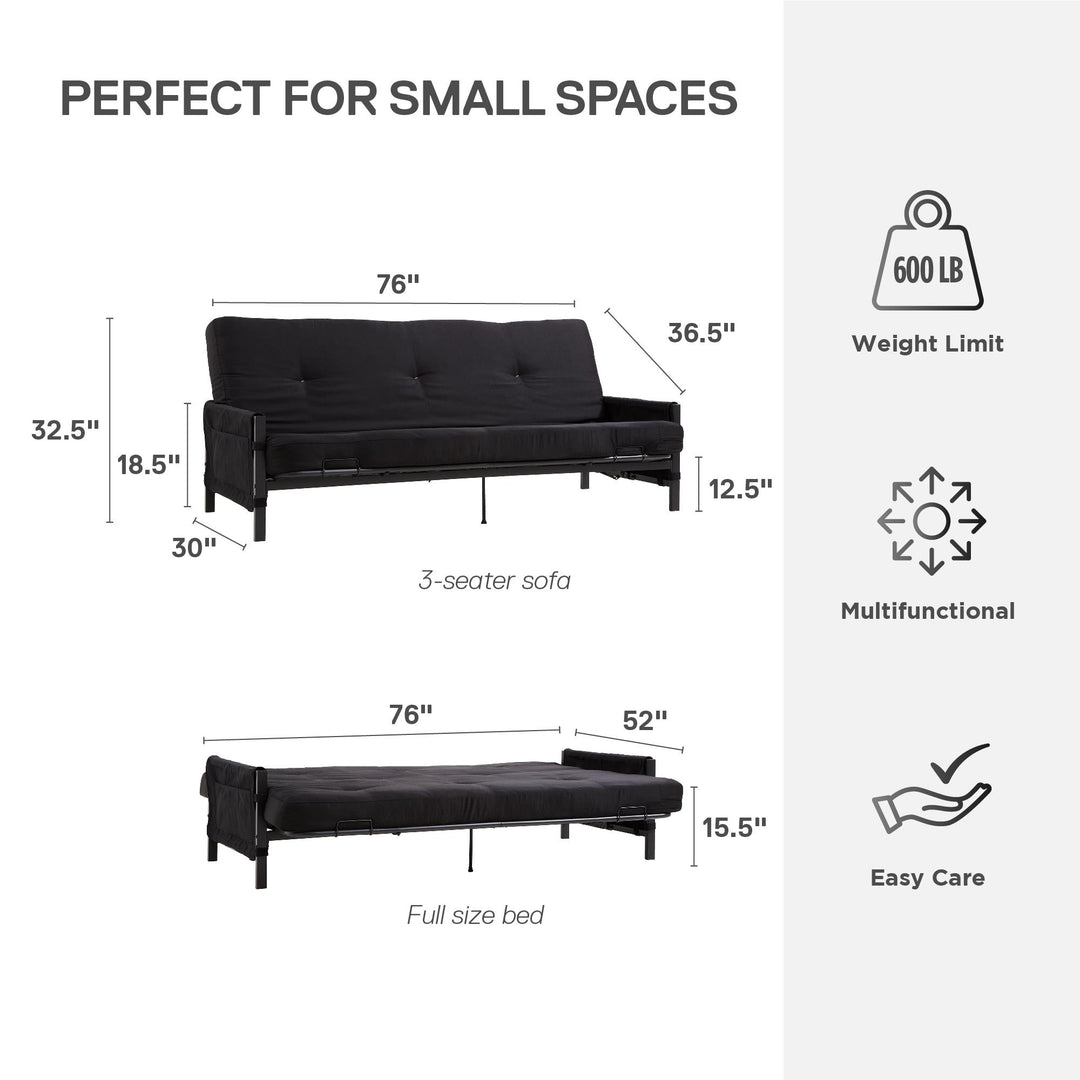 Fairview Metal Frame Storage Futon with 6 Inch Mattress - Black