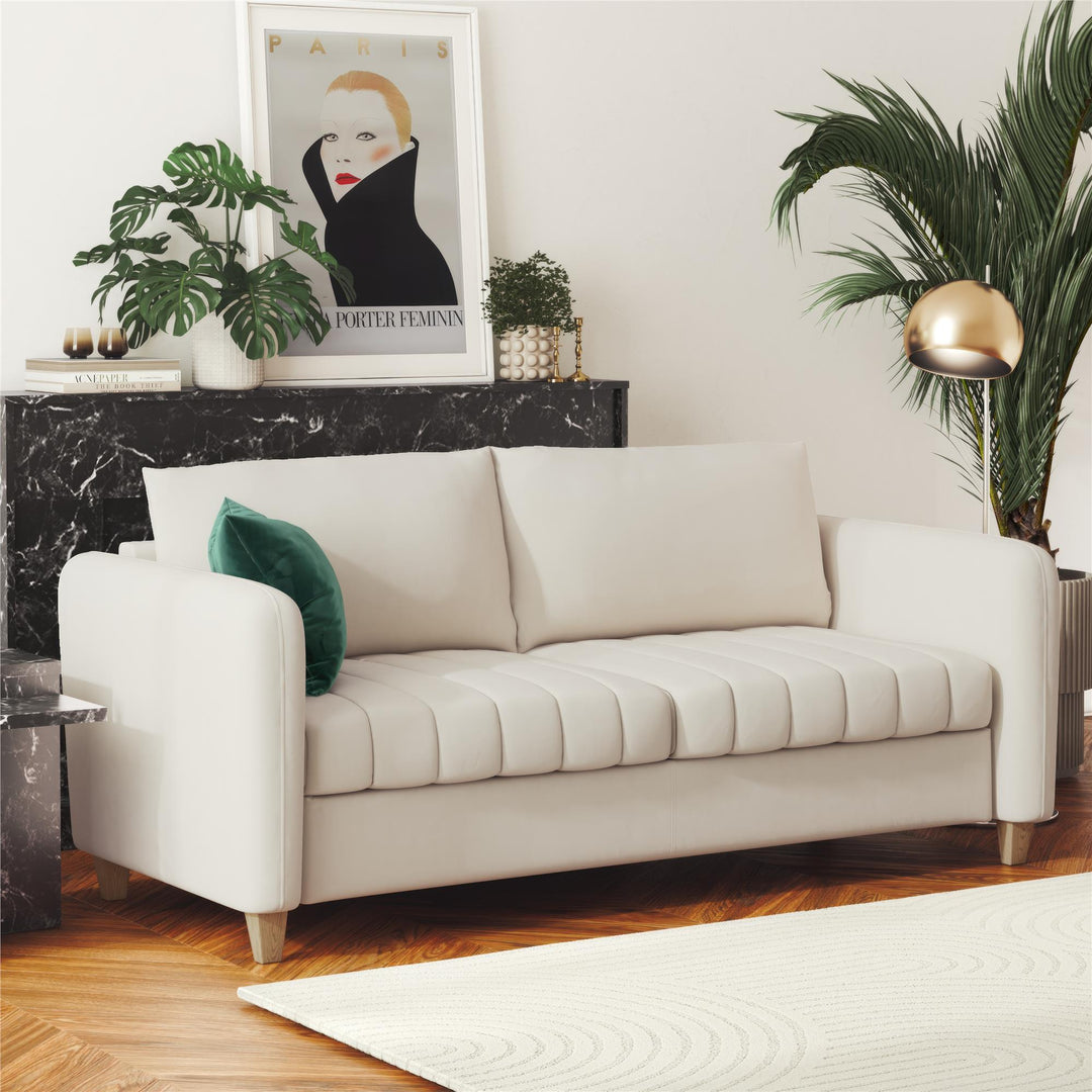 Coco Channel Tufted Sofa with Solid Wood Legs - Ivory