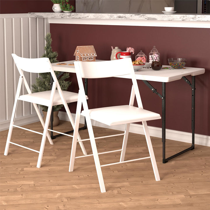 Modern Slim Line Vinyl Padded Folding Chairs, Set of 2 - White - 2-Pack