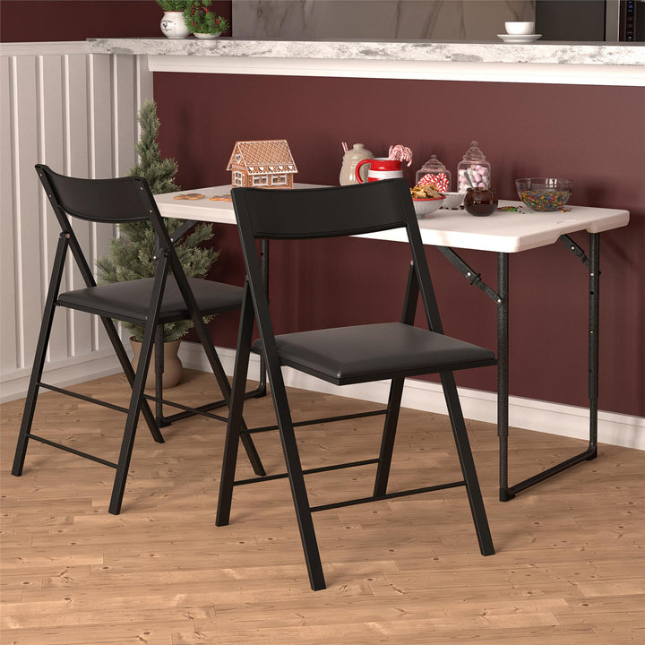 Modern Slim Line Vinyl Padded Folding Chairs, Set of 2 - Black - 2-Pack