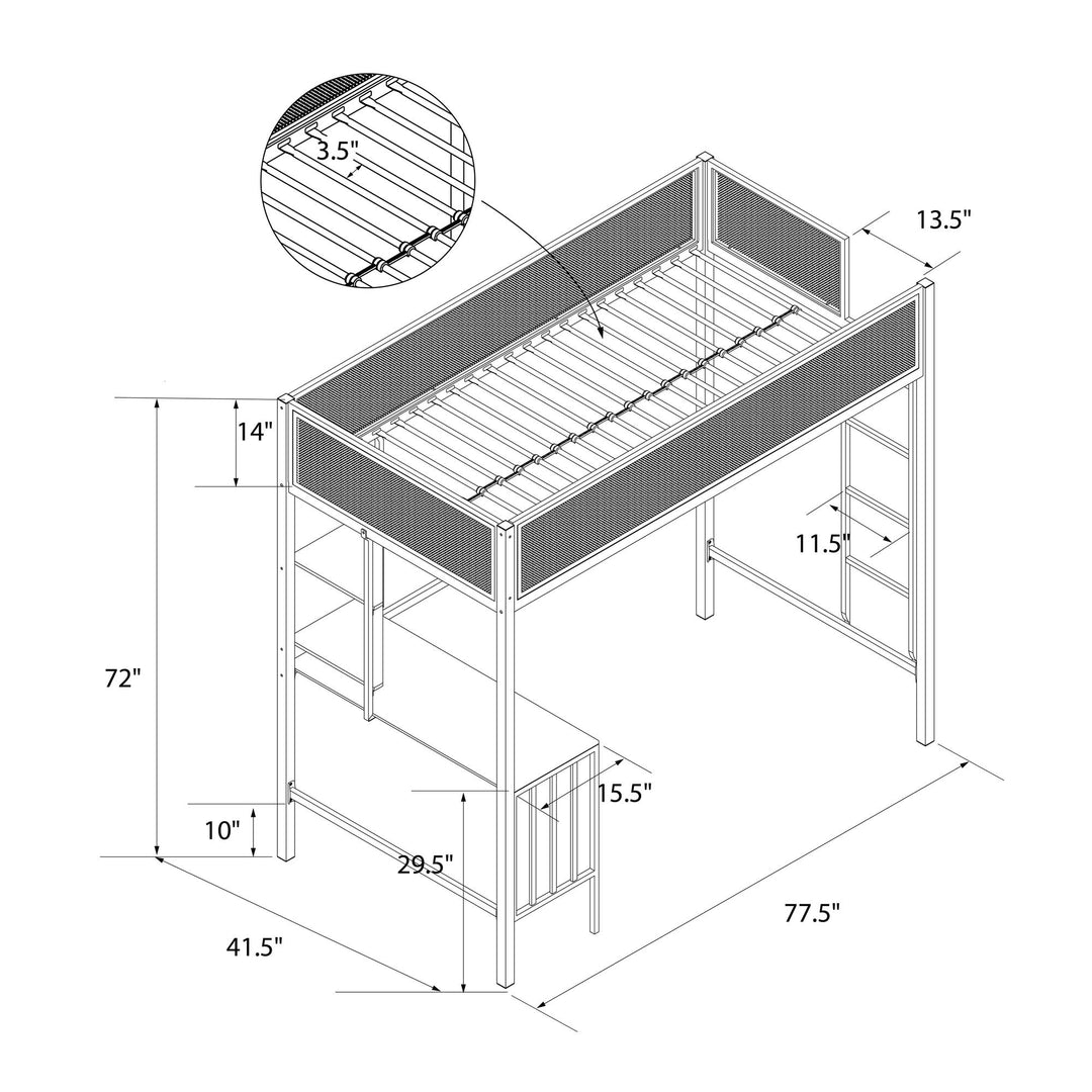 Axel Loft Bed with Desk & Shelves - Black - Twin