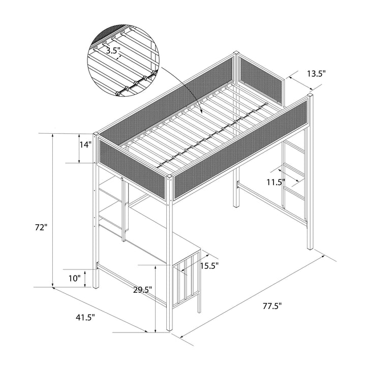 Axel Loft Bed with Desk & Shelves - Black - Twin