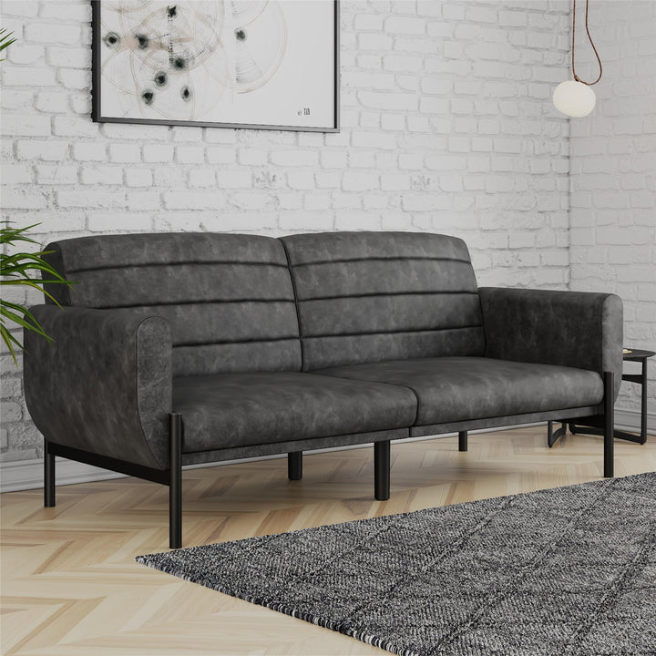 Sally Futon Sofa Bed and Couch Sleeper - Distressed Charcoal Black