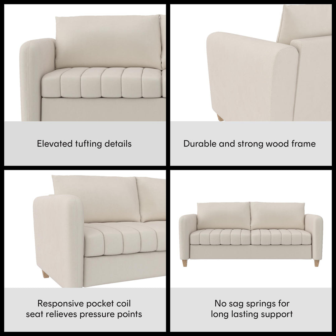 Coco Channel Tufted Sofa with Solid Wood Legs - Ivory