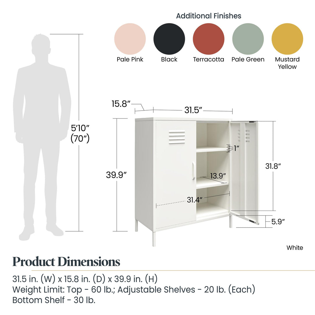 Shadwick 2 Door Metal Locker Style Accent Storage Cabinet - White