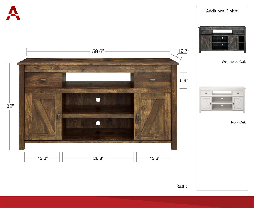 Farmington Rustic Farmhouse TV Stand for TVs up to 60 Inch - Weathered Oak