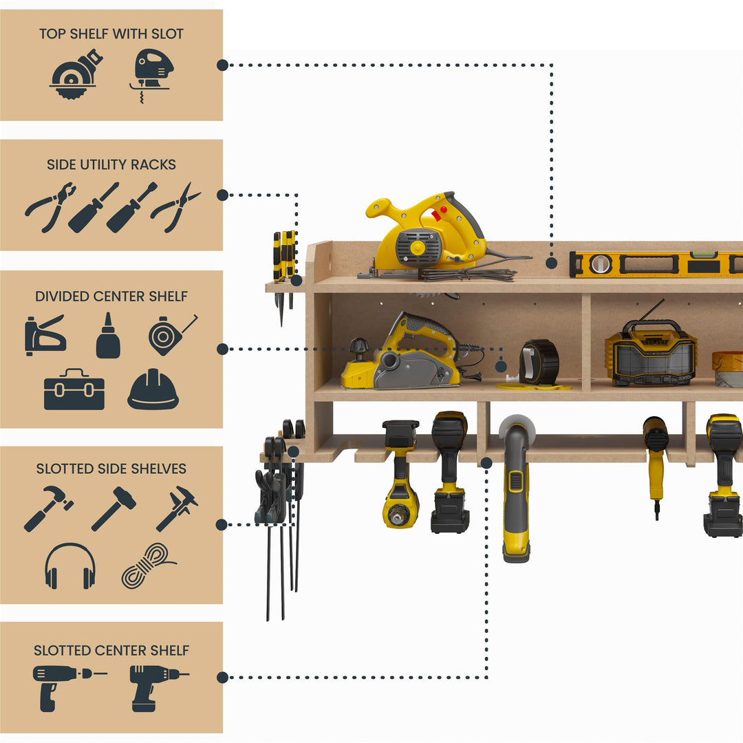 Benford 48" Extra Wide Wall Mount Tool Organizer - Raw Board