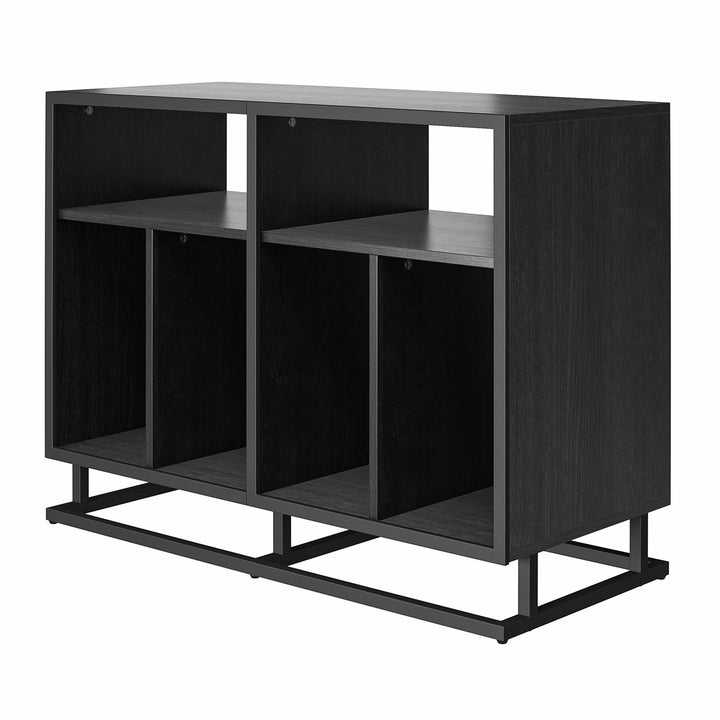 Regal Double Wide Record Station with 6 Open Cubbies - Black Oak