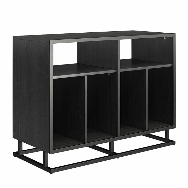 Regal Double Wide Record Station with 6 Open Cubbies - Black Oak