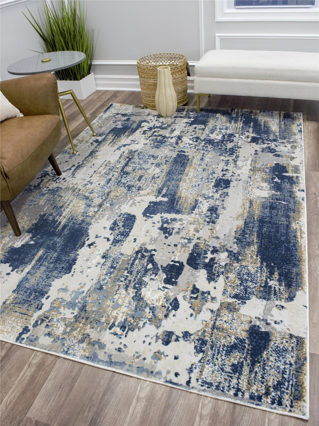 Astor Sapphire Blue Transitional Abstract Ivory Area Rug – RealRooms