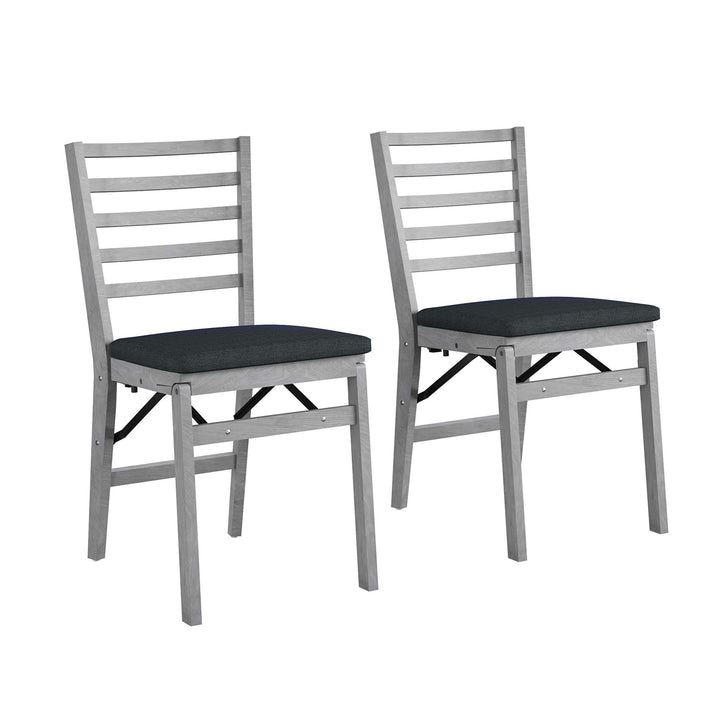 Contoured Back Wood Folding Chair with Fabric Seat, Set of 2 - Gray (Wood Grain)