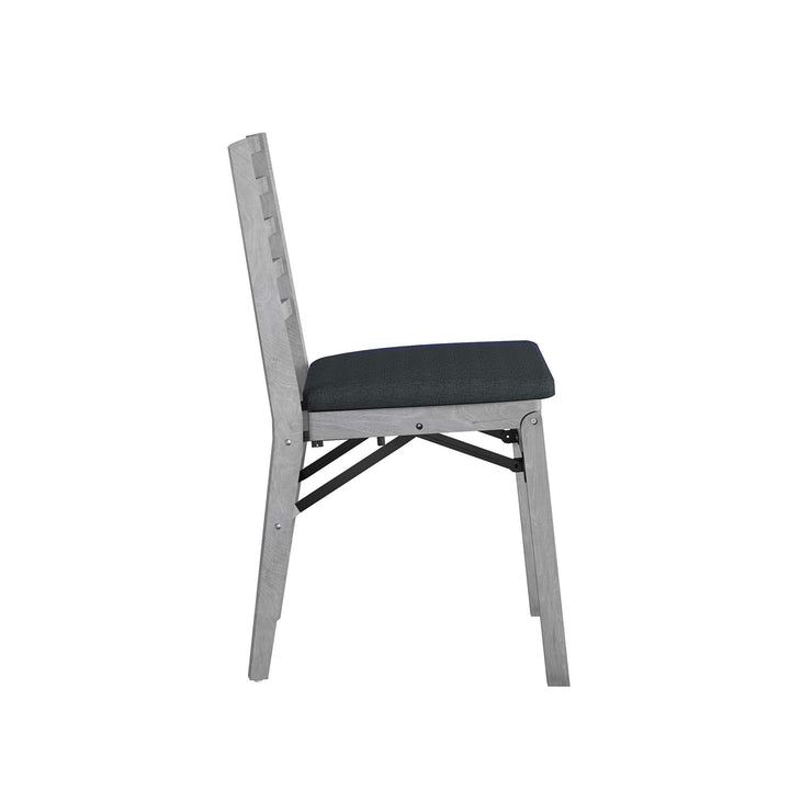 Contoured Back Wood Folding Chair with Fabric Seat, Set of 2 - Gray (Wood Grain)