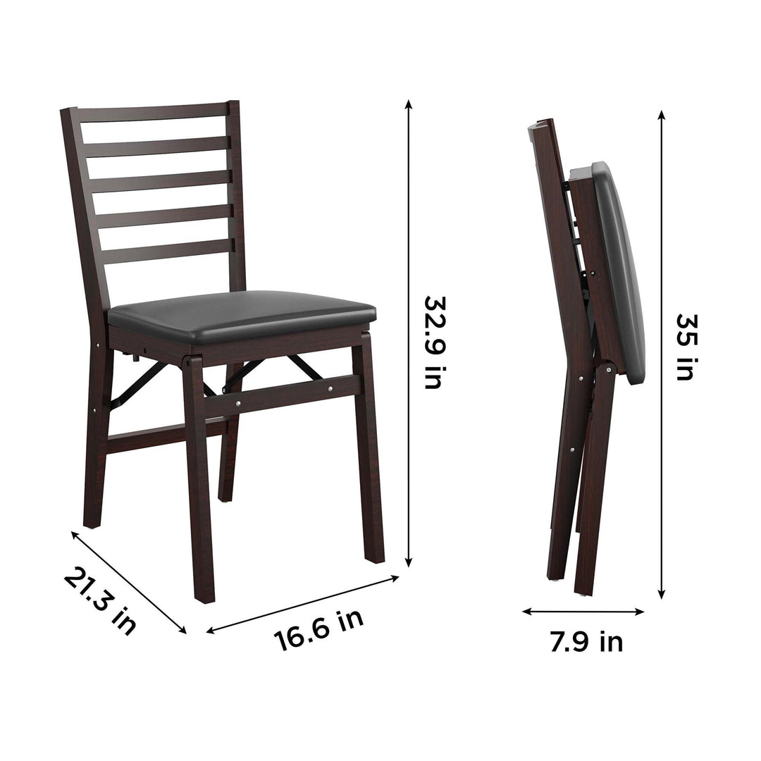 Contoured Back Wood Folding Chair with Vinyl Padded Seat, Set of 2 - Mahogany