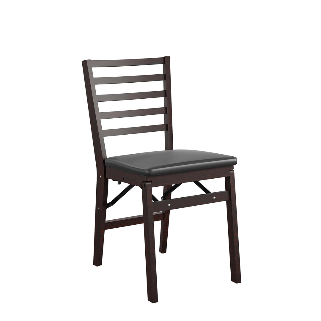 Contoured Back Wood Folding Chair with Vinyl Padded Seat, Set of 2 - Mahogany